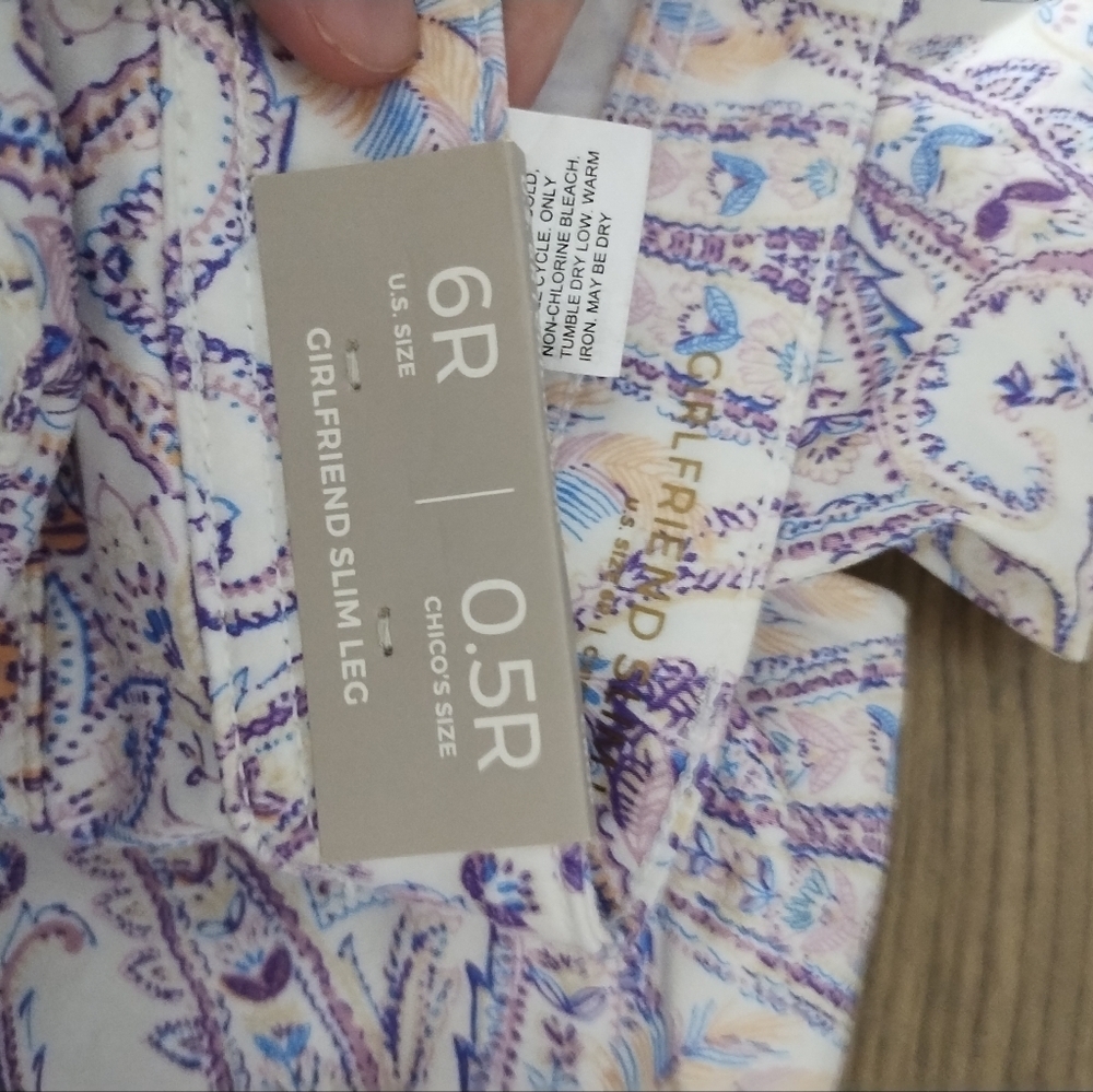 Chicos Girlfriend Sateen Paisley Slim Leg Crop Casual Office Preppy Party Pant 6 - Picture 8 of 10